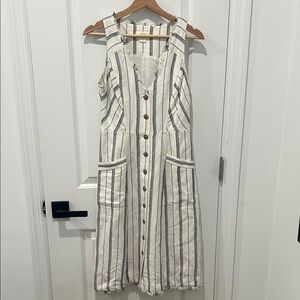 Anthropologie Maeve White & Blue Striped Button-Down Dress Size‎ 4